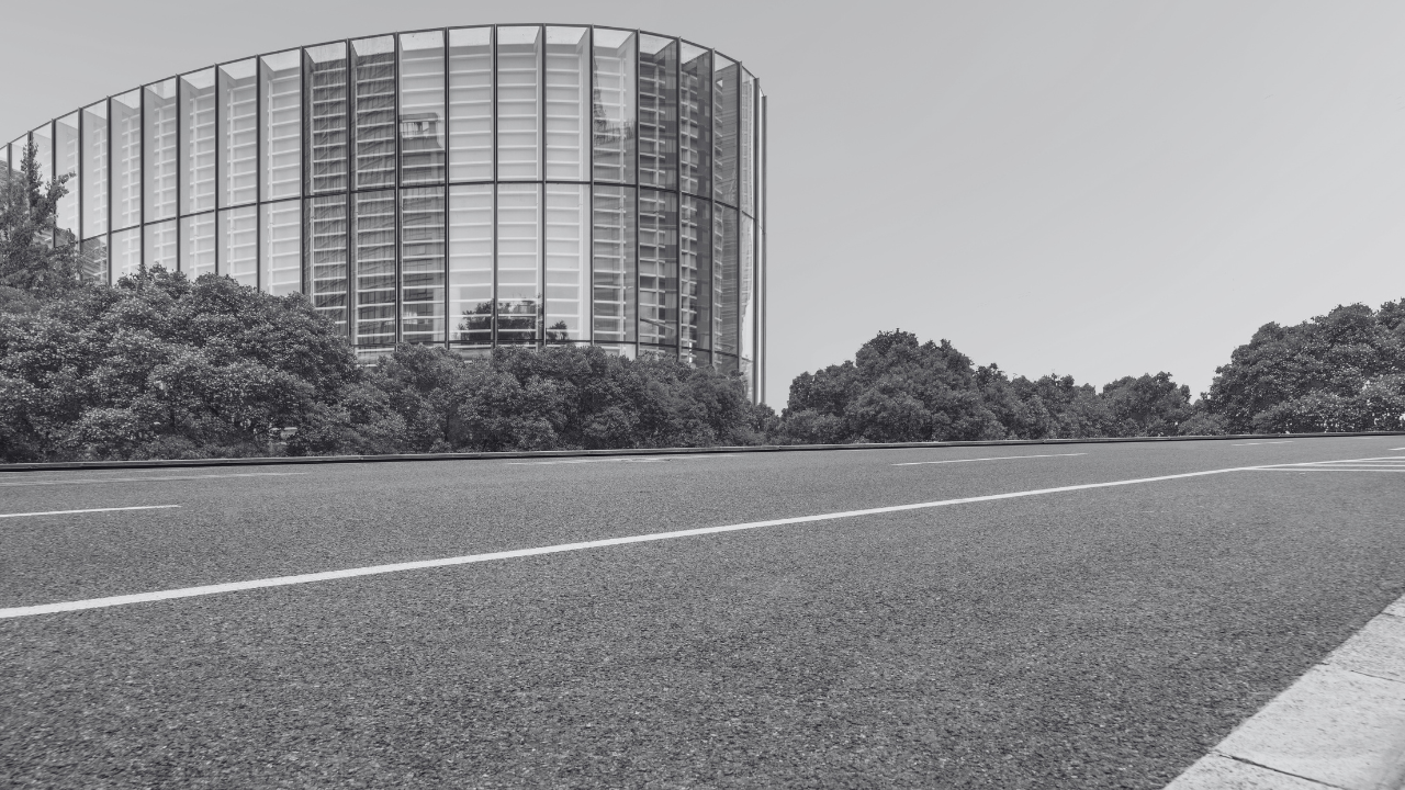 Curved Glass Building Roadside